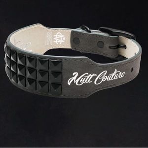 Smoke Leather Dog Collar with Black Studs